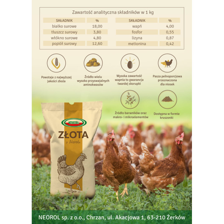 DJ 18 Złota 25 kg - pasza dla kur niosek z suszoną lucerną i pyrą
