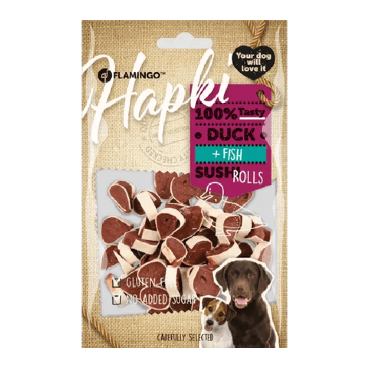 Przysmaki dla psów Flamingo Hapki Duck Fish Sushi Rolls 85 g