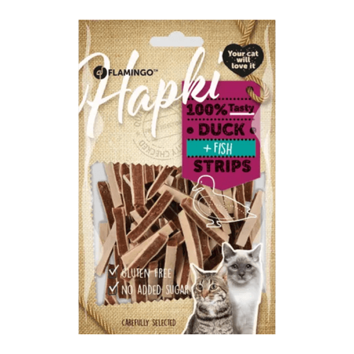 Przysmaki dla kotów Flamingo Hapki Duck Fish Strips 85 g